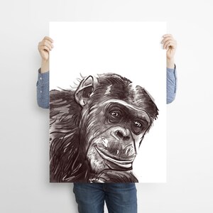 SMILING CHIMPANZEE DRAWING | Etsy