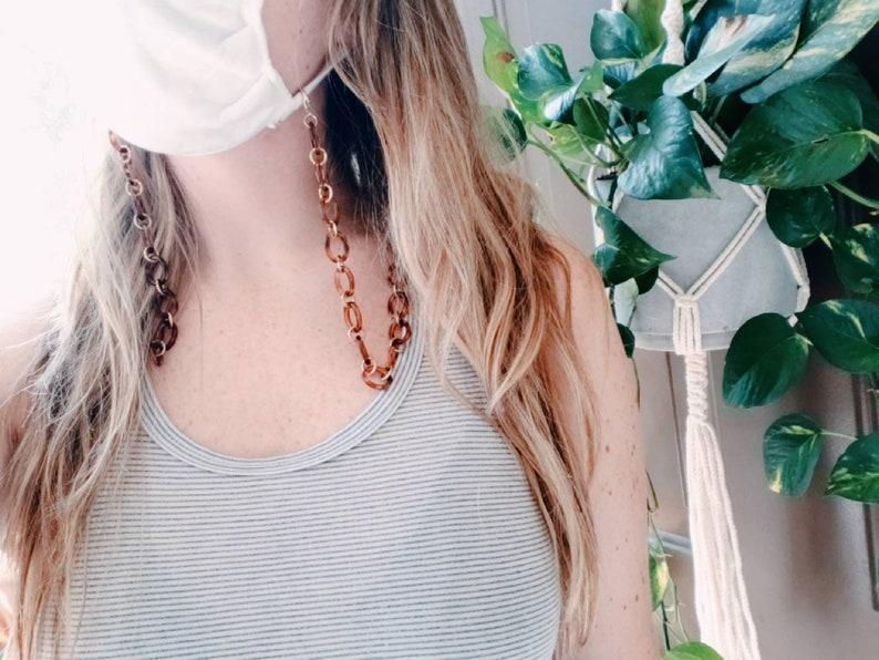 Turtle Shell Style w Gold Accent Chain Face Mask Fashion NecklaceLanyard Nickel Free