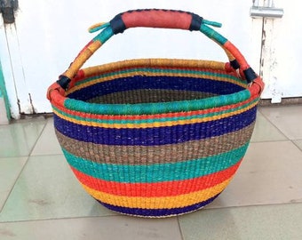 Cesta Bolga, cesta grande Cesta de mercado africano, Cestas Bolgatanga, Cesta de almacenamiento, Cesta de regalo, Hecho en Ghana