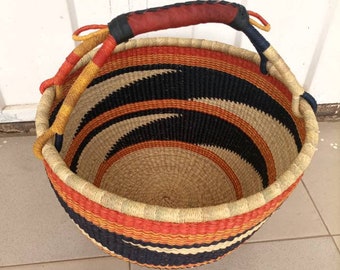 Cesta Bolga, cesta grande Cesta de mercado africano, Cestas Bolgatanga, Cesta de almacenamiento, Cesta de regalo, Hecho en Ghana