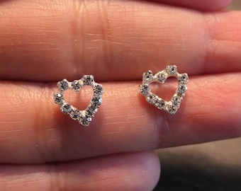 Open heart stud earrings Silver 925 with Cubic Zirconia