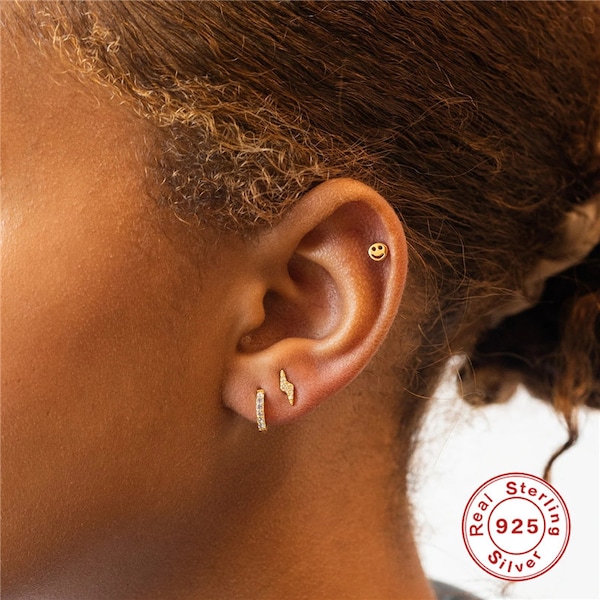 Huggie Hoop earrings- Huggie Earrings Set - 18K Gold plated - smiley earrings - blitz earrings - Thin Hoops - Tiny Hoops - Set or Single -