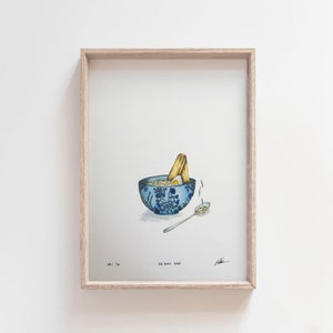 Burbur Kunstwerk Reisschalen Indonesisch Lebensmittel Congee Kindheit Erinnerungen Aquarell Wand-Kunst Giclée-Druck Bild 1