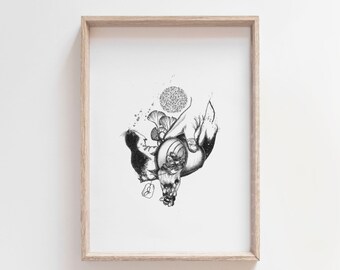 Tee-Serie: Kreation - Teetasse | Otter | Tee | Gingko | Tinte Illustration | Wand-Kunst | Giclée-Druck