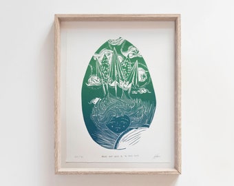 Absorb and Grow as the Rays Shine Artwork - Sun | Trees | Nature | Lino Print | Wall Art