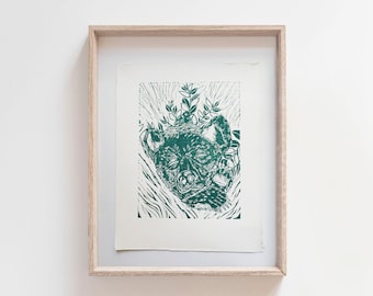 In Your Slumber Artwork - Bear | Animals | Nature | Lino Print | Wall Art