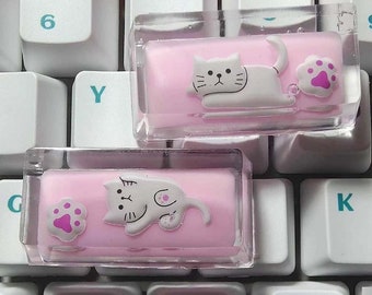 Cute Kitten Cat Keycap,Pink Anime Keycaps,Custom Keycap,Paw Resin Keycaps,Artisan Keycap,Keycap set,Backspace Keycap,Gifts For Her