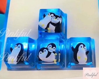 Blue Anime Keycaps,Cute Penguin Keycap,Clear Custom Keycap,Resin Keycaps,Artisan Keycap,Keycap set,Esc Keycap, Gamer Gift,Christmas Gifts