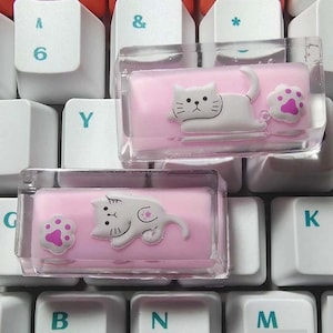 Cute Kitten Cat Keycap,Pink Anime Keycaps,Custom Keycap,Paw Resin Keycaps,Artisan Keycap,Keycap set,Backspace Keycap,Gifts For Her