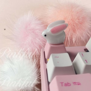 Anime Keycaps,Cute Keycaps, Custom Keycap,Resin Keycaps,For Mechanical Keyboard, Rabbit Computer Decor,Bow Personalized Gift for Girl