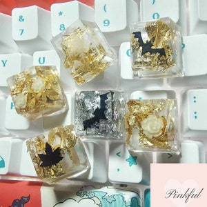 Goldleaf Rose Flower Keycap,Anime Bat Keycaps,Custom Keycap,Resin Keycaps,Artisan Keycap,Keycap set,Esc Keycap,Maple Personalized Gifts