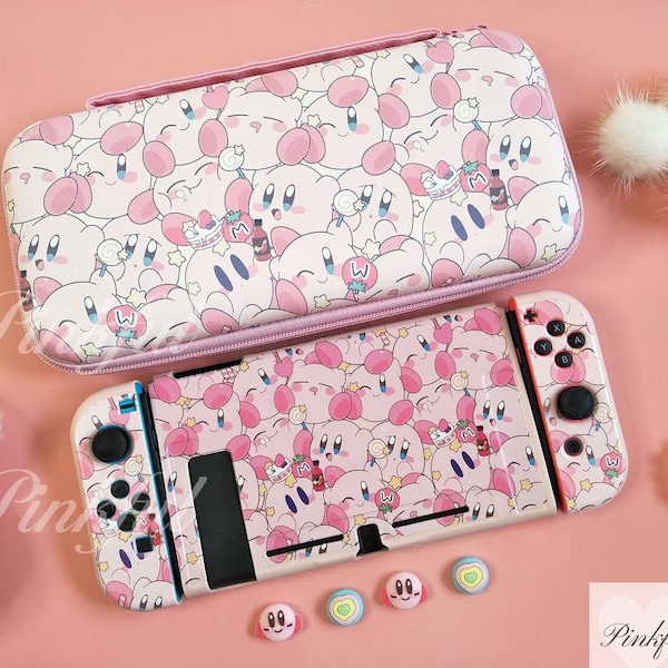 Cute Nintendo Switch Carrying Case,Pink Nintendo Switch Case,Anime Switch Shell Accessories, Switch Travel Case,Cute Thumb Grips