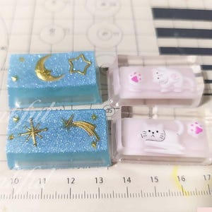 Cute Blue Gold Star Space Keycap,Custom Keycap,Pinks Cats Resin Keycaps,Artisan Keycap,Keycap set,Backspace Keycap,Gamer Gift,Christmas Gift