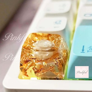 Gold Resin Keycaps,Goldleaf Rose Flower Keycap,Anime Keycaps,Custom Keycap,Artisan Keycap,Keycap set,Esc Keycap,Gifts For Her, Gifts For Him