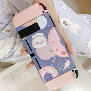 Dockbare Nintendo Switch-hoes, zachte beschermhoes voor Nintendo Switch, schattige luiaard versierde roze draagtas, volledige schakelhoes