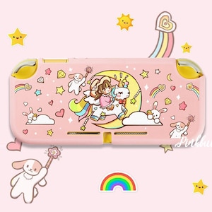 Custom Nintendo Switch lite Case, Housse de protection pour Nintendo Switch lite, Mignon Unicorn Cartoon Pink Switch lite Skin Carrying Shell