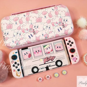 Lindo estuche Oled de Nintendo Switch de dibujos animados, estuche Oled de transporte de Nintendo Switch, accesorios de interruptor, carcasa Oled rosa de Nintendo Switch, empuñaduras de pulgar