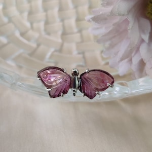 Tourmaline butterfly rings, Tourmaline rings, Pink Tourmaline butterfly, Tourmaline carvings, Bicolor Tourmaline, Rings for women, Handmade