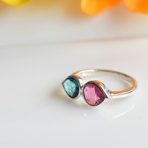 Tourmaline rings, Tourmaline heart shape, Pink tourmaline, Blue tourmaline, 925 silver ring, Rings for women, Designer rings