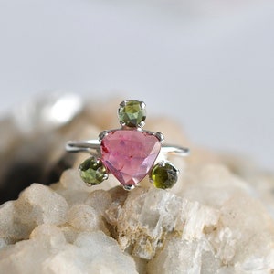 Tourmaline ring, Tourmaline pink flat cut, Green Tourmaline, Tourmaline fancy rings, 925 silver rings, Rings for women, Designer rings