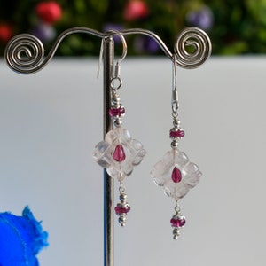 Rose quartz earrings, Rose quartz carvings earrings, Pink tourmaline beads, Tourmaline earrings, earrings for women, Designer earrings