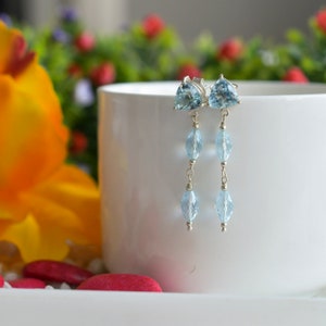 Blue topaz earrings, Blue topaz trillion, Blue topaz fancy drops, 925 silver earrings, Earrings for women, Studs earrings, blue topaz studs