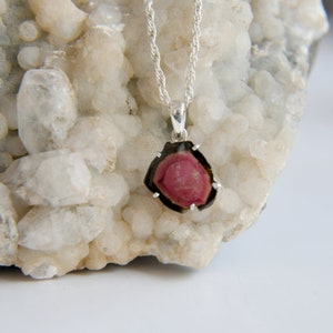 Watermelon Tourmaline pendant necklace, Tourmaline watermelon slice, Bicolor tourmaline, Pendant for her, silver pendants, 925 silver