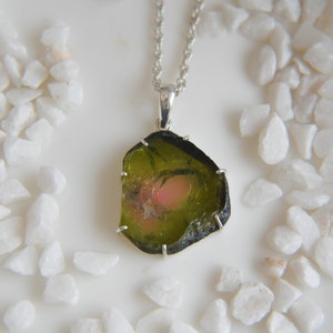 Watermelon Tourmaline jewelry, Bicolor Tourmaline watermelon slice, Tourmaline pendants, 925 sterling silver, Handmade jewelry, Jewelry gift