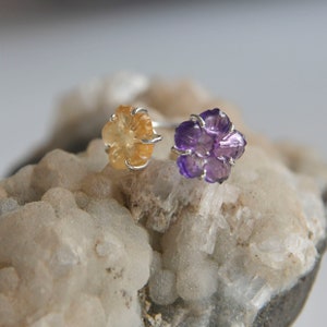 Amethyst and citrine rings, 925 sterling silver rings, Floral rings, Amethsyt flower rings, Rings for her, Casual rings, Minimalist jewelry