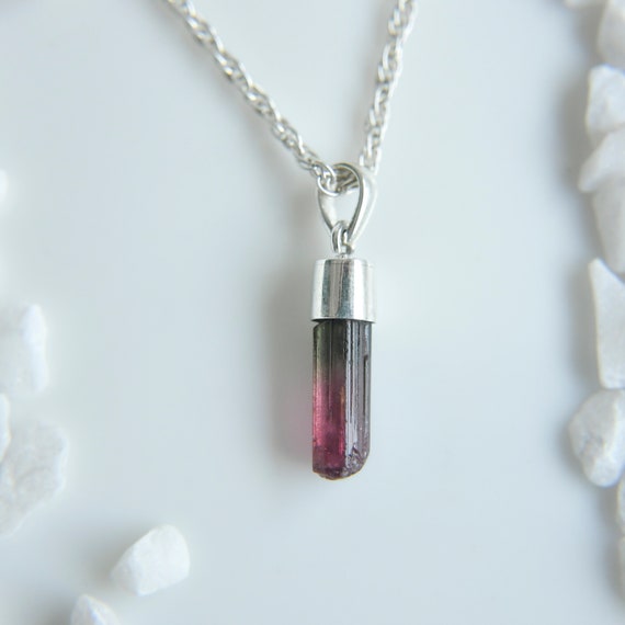 Tourmaline pencil pendant, Tourmaline pendant, Raw Tourmaline pencil pendant, Raw bicolor Tourmaline pencil, 925 silver pendant, Unisex