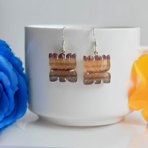 Pendientes tallados en fluorita, pendientes de fluorita, tallas de fluorita, pendientes de plata, joyas de plata de ley, plata 925, joyería boho