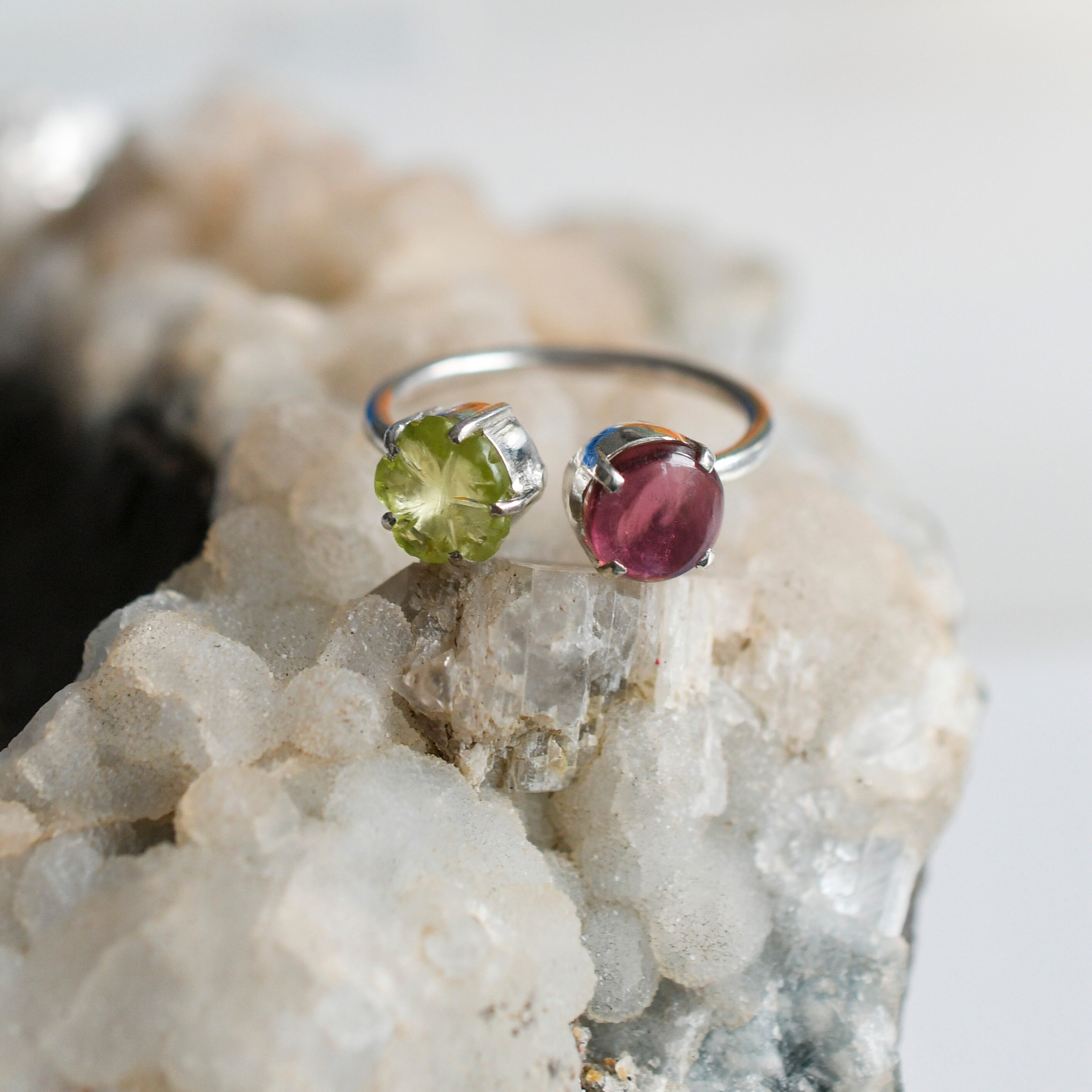 Pink Tourmaline and Peridot Ring Tourmaline Rings Peridot Flower