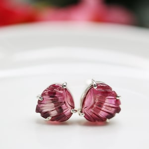 Rubylite Earrings, Tourmaline heart shape earrings, Gemstone studs in 925 silver, Silver studs earrings, Fancy earrings, Heart earrings