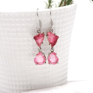 Pink Tourmaline jewelry, Raw gemstone jewelry, Raw Tourmaline earrings for her, 925 silver earrings,anniversary gifts, Handmade earrings
