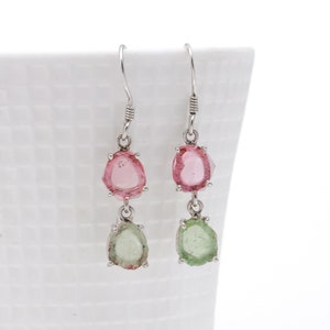 Pink and light green Tourmaline Earring, Tourmaline jewelry, 925 sterling silver earrings, Silver jewelry, Handmade jewelry, gifting jewelry