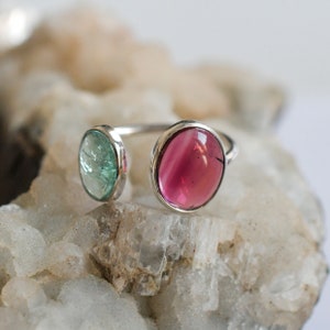 Tourmaline rings, Pink tourmaline, Green tourmaline, Designe rings, Rings for women, Tourmaline cabochon rings, 925 silver ring