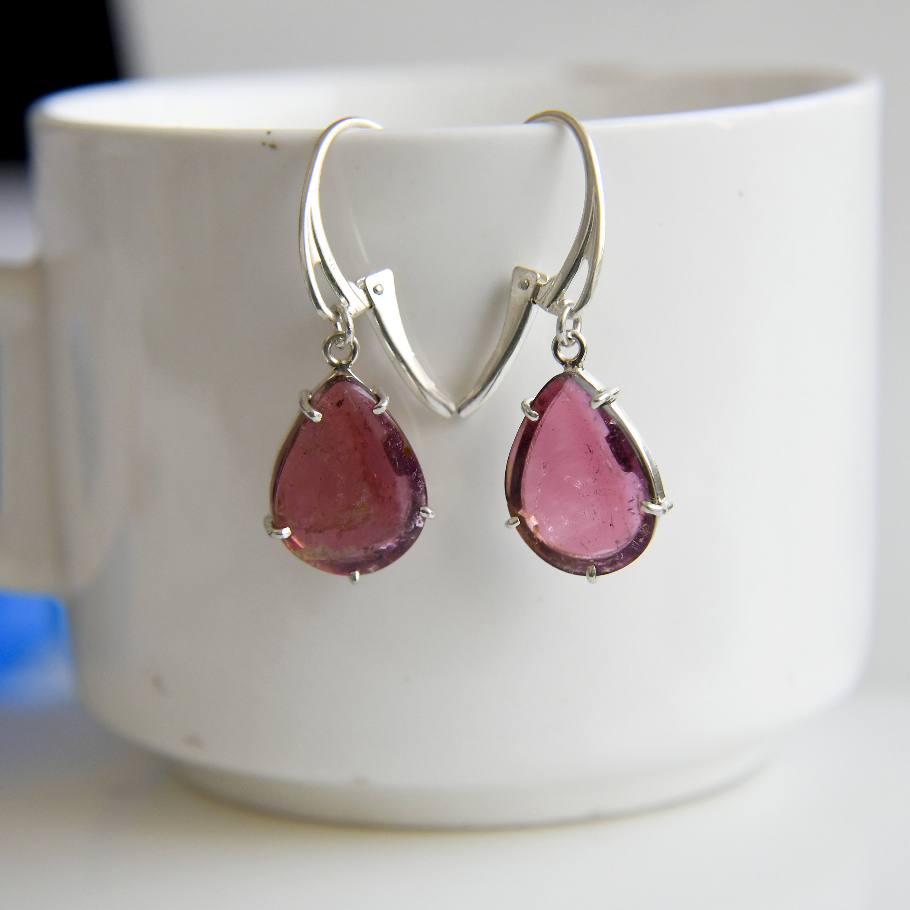 Pink Tourmaline carvings 925 sterling silver earrings Tourmaline jewellery Tourmaline carvings earrings Tourmaline silver earrings