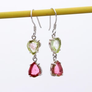 Pink and light green Tourmaline Earring, Tourmaline jewelry, 925 sterling silver earrings, Silver jewelry, Handmade jewelry, gifting jewelry