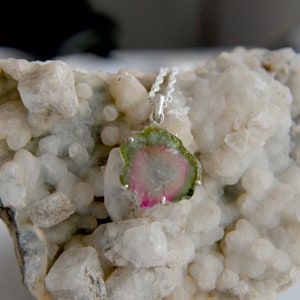 Tourmaline pendant, Watermelon Tourmaline pendant, Bicolor Tourmaline, 925 sterling silver, Tourmaline watermelon slice, Handmade pendant