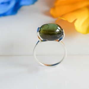 Tourmaline ring, Green tourmaline tumble ring, Green tourmaline, 925 silver ring, Unisex rings, Designer rings, Handmade jewelry