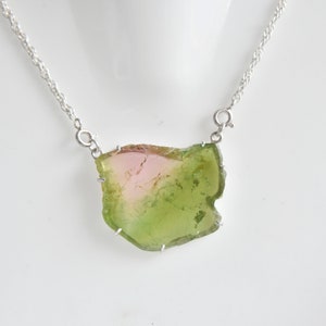 Bicolor Tourmaline pendant, Watermelon Tourmaline jewelry, Tourmaline green pink slices, Handmade jewelry, 925 silver pendants, Tourmaline