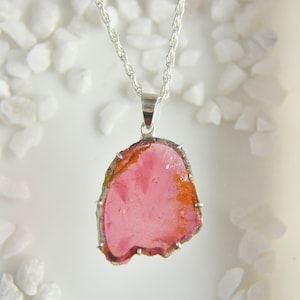 Pink Tourmaline pendant, Pink Tourmaline watermelon slice, Tourmaline necklace in 925 silver, Sterling silver pendant, Handmade pendants