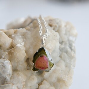 Watermelon Tourmaline pendant, Bicolor Tourmaline jewelry, Pendant for her, Tourmaline slices, Silver pendants, Tropical jewelry, Handmade