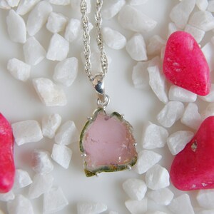 Pink Tourmaline slice pendant, Tourmaline silver pendant, 925 silver pendant necklace, Boho jewelry, Fashion jewelry, Birthday jewelry