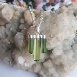 Tourmaline pendant, Green Tourmaline pendant, Tourmaline pencil pendant, Raw Tourmaline pendant, Tourmaline rough, 925 sterling silver