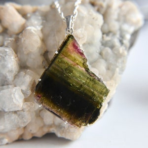 Watermelon Tourmaline necklace, Tourmaline bicolor pendant, Watermelon Tourmaline slices, 925 sterling silver jewelry, Fashion jewellery