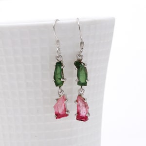 Pink and green Tourmaline Earring, Tourmaline jewelry, 925 sterling silver earrings, Silver jewelry, Handmade jewelry, gifting jewelry