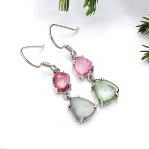 Pink and green Tourmaline Earring, Tourmaline jewelry, 925 sterling silver earrings, Silver jewelry, Handmade jewelry, gifting jewelry