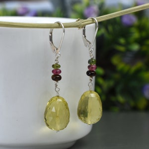 Lemon topaz earrings, Multi tourmaline beads, Tourmaline earrings, Tourmaline silver earrings, Silver earrings, Silver jewelry