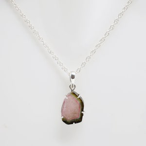 Watermelon Tourmaline pendant necklace, 925 sterling silver pendant, Bicolor Tourmaline watermelon slice, Fancy Tourmaline pendant, Handmade